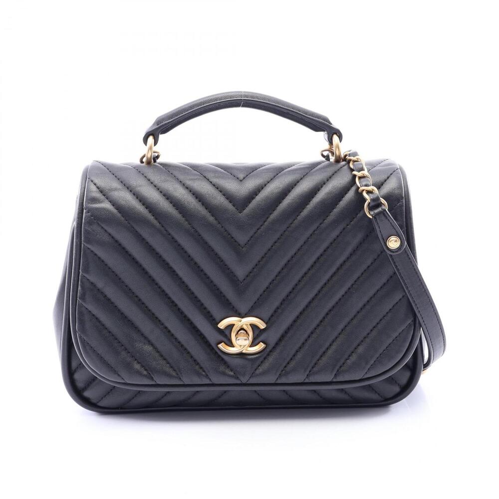Chanel V-stitch Chevron 2-way Shoulder Bag/Handbag, Lambskin Leather, Women's...
